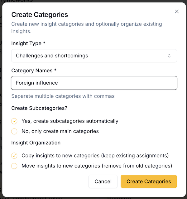 Skimle interface showing interview analysis categories and insights