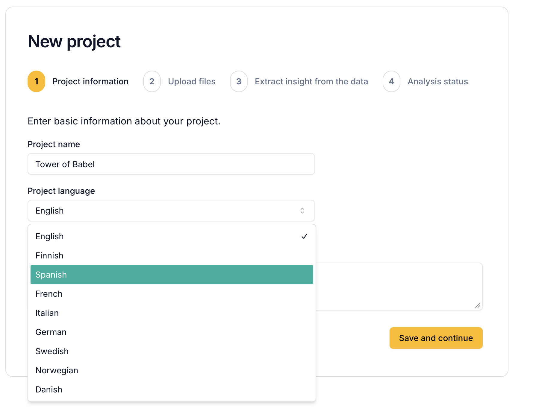 Skimle allows you to select the language of output